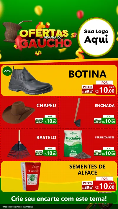 Modelo de TV para TV Vertical com o tema Ofertas Semana Do Gaúcho para Agropecuária