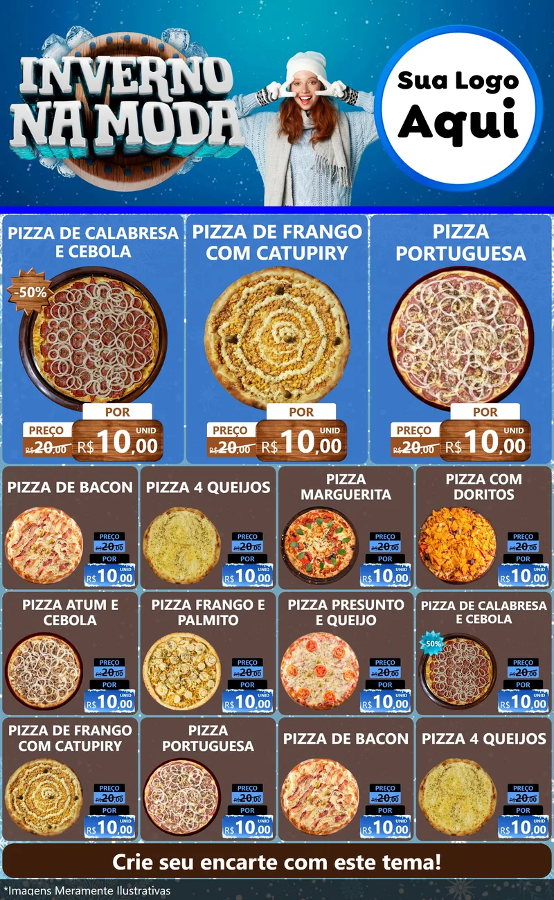 Modelo de Encarte para Encarte Grande com o tema Inverno na Moda para Pizzaria