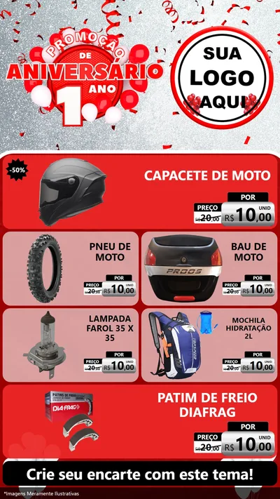 Modelo de TV para TV Vertical com o tema Promoção de Aniversário - 1 Ano para Moto peças
