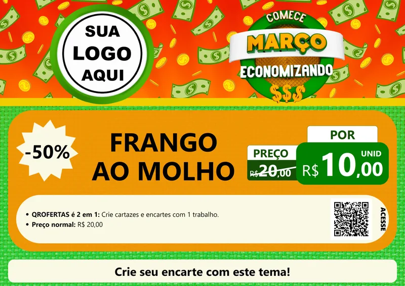 Modelo de Cartaz para Cartaz A4 Horizontal com o tema Comece Março Economizando para Restaurante