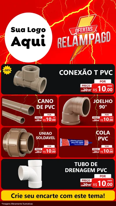 Modelo de TV para TV Vertical com o tema Ofertas Relâmpago para Tubos e conexões