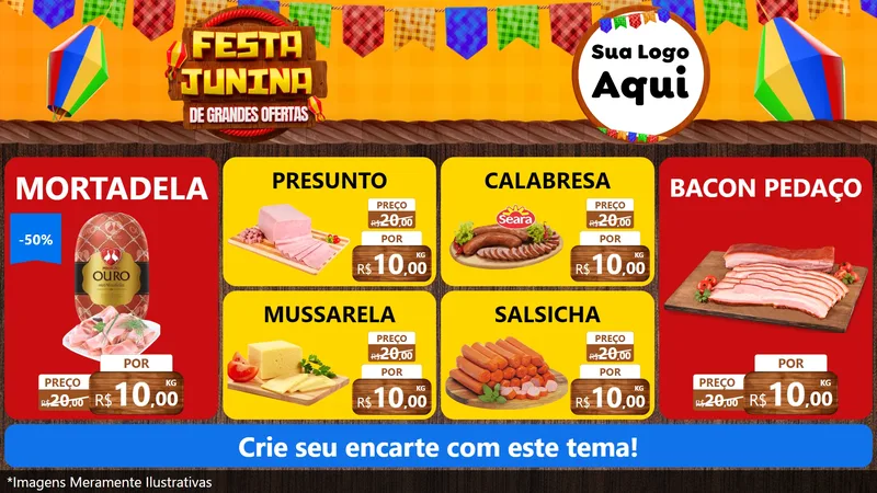 Modelo de TV para TV Horizontal com o tema Festa Junina de Grandes Ofertas para Frios e Laticínios