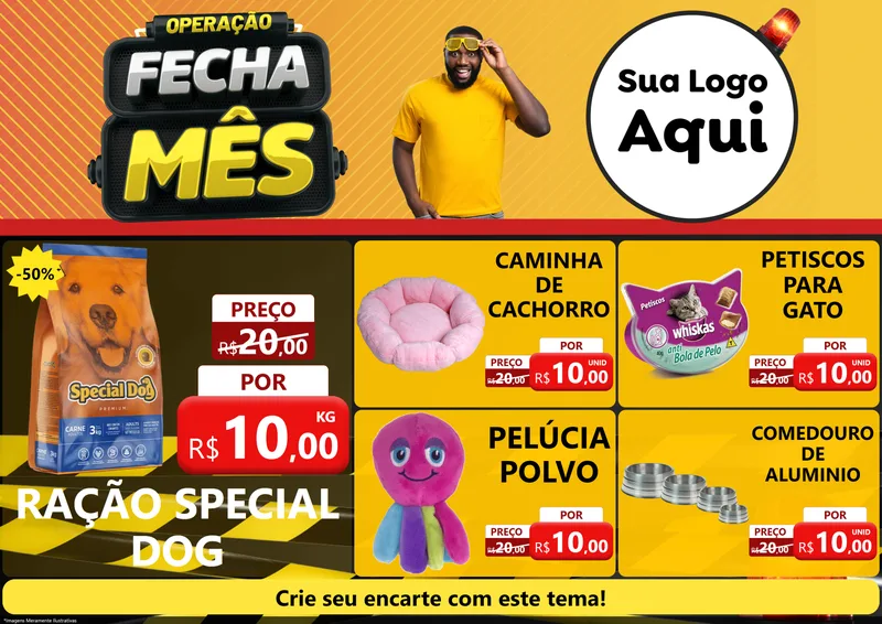 Modelo de Encarte para Encarte A4 Horizontal com o tema Operação Fecha Mês para Pet Shop