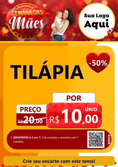 Modelo de Cartaz para Cartaz A4 Vertical com o tema Semana das Mães para Peixaria