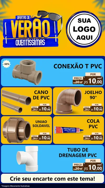 Modelo de TV para TV Vertical com o tema Ofertas de Verão Quentíssimas para Tubos e conexões