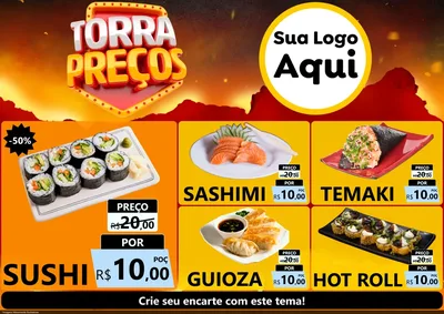 Modelo de Encarte para Encarte A4 Horizontal com o tema Torra Preços para Comida japonesa