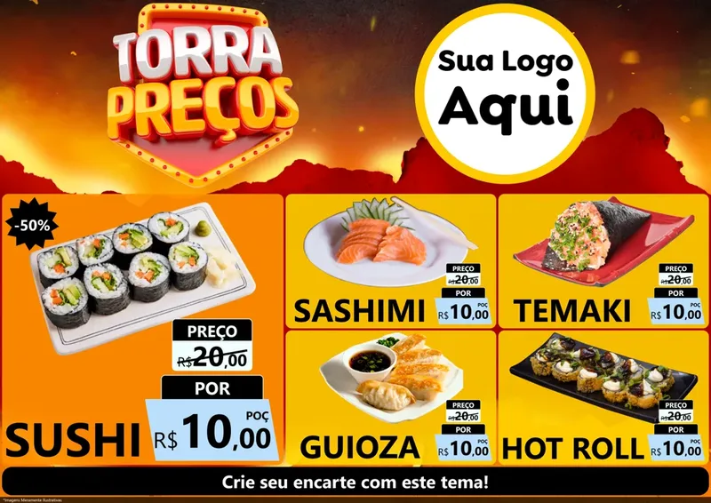 Modelo de Encarte para Encarte A4 Horizontal com o tema Torra Preços para Comida japonesa