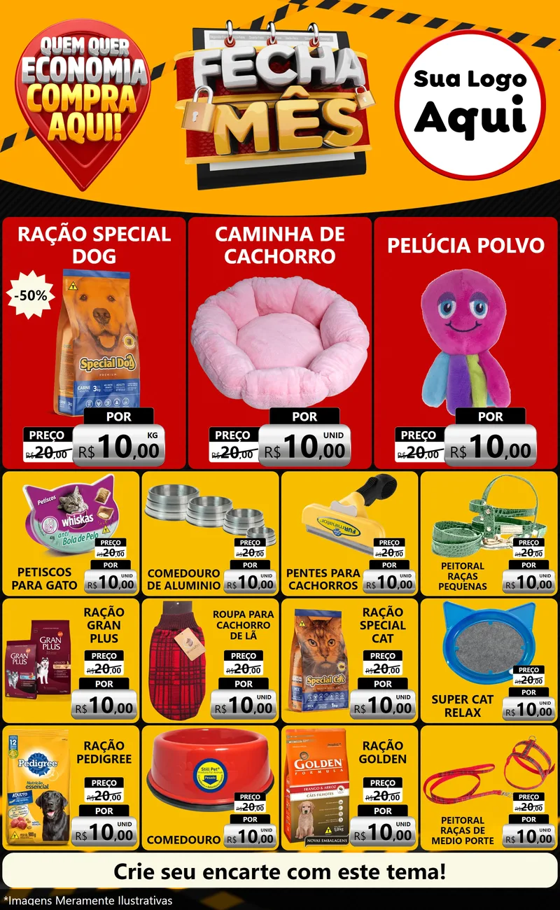 Modelo de Encarte para Encarte Grande com o tema Fecha Mês para Pet Shop