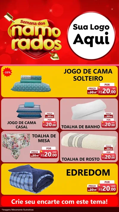 Modelo de TV para TV Vertical com o tema Semana dos namorados para Cama, Mesa e Banho