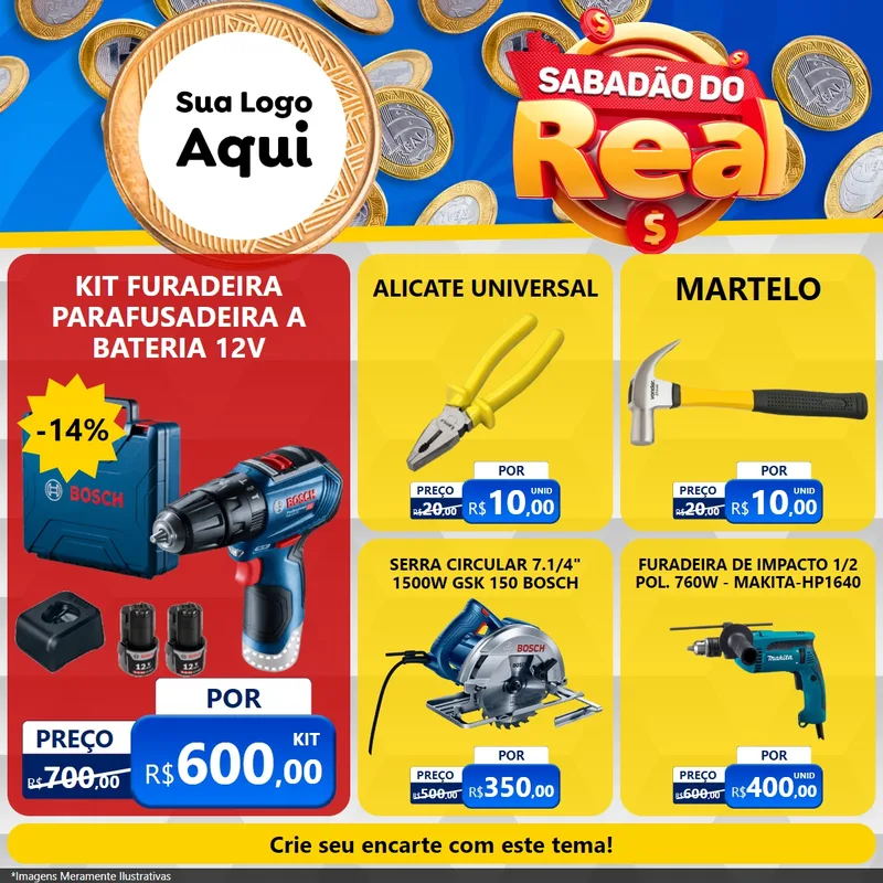 Modelo de Rede Social para Feed Facebook com o tema Sabadão do Real para Maquinas e Ferramentas