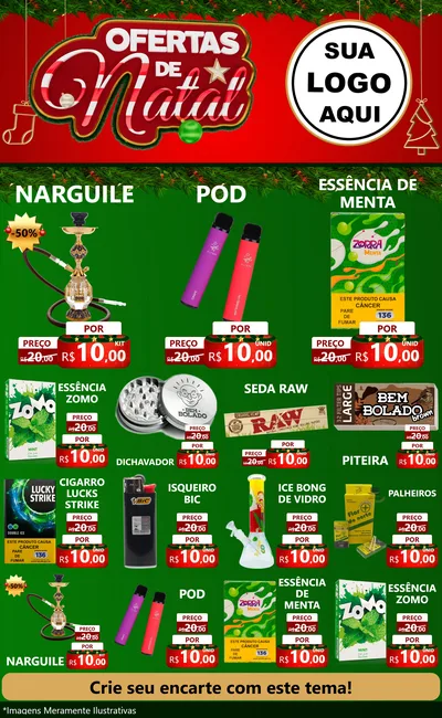Modelo de Encarte para Encarte Grande com o tema Ofertas de Natal para Tabacaria