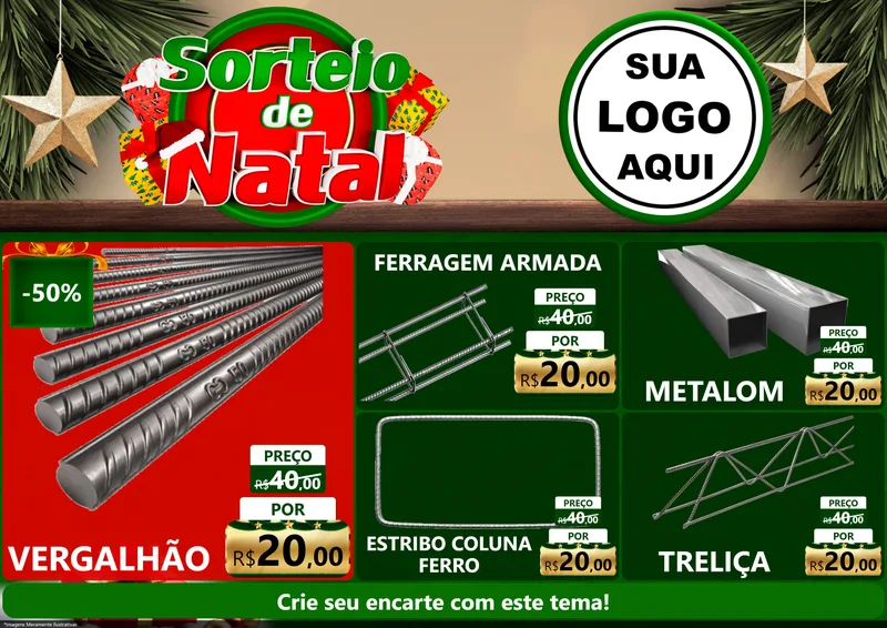 Modelo de Encarte para Encarte A4 Horizontal com o tema Sorteio de Natal para Ferragens