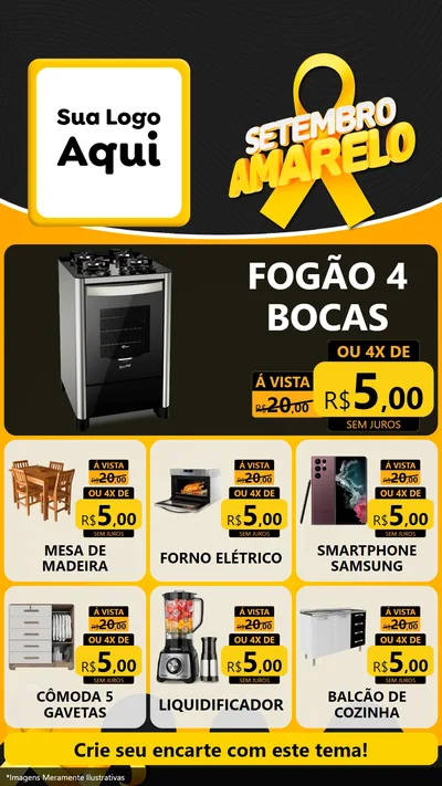 Modelo de Rede Social para Stories com o tema Setembro Amarelo para Móveis e Eletro