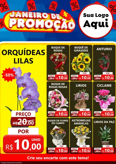 Modelo de Encarte para Encarte A4 Vertical com o tema Janeiro de Promoção para Floricultura e jardim