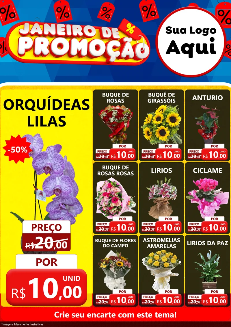 Modelo de Encarte para Encarte A4 Vertical com o tema Janeiro de Promoção para Floricultura e jardim