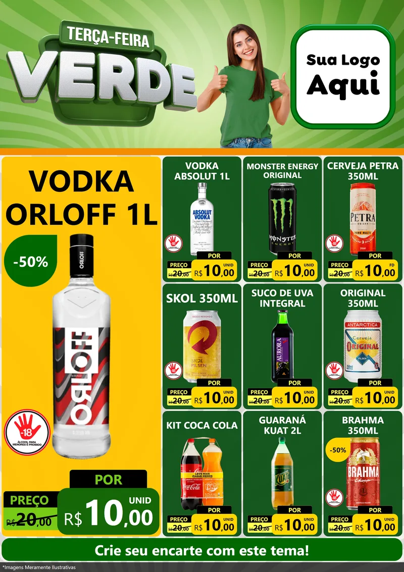 Modelo de Encarte para Encarte A4 Vertical com o tema Terça - Feira Verde para Distribuidora de bebidas