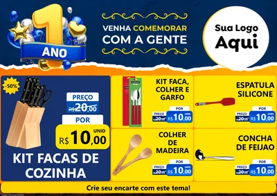 Modelo de Encarte para Encarte A4 Horizontal com o tema Um Ano de Aniversário para Utilidades Domésticas