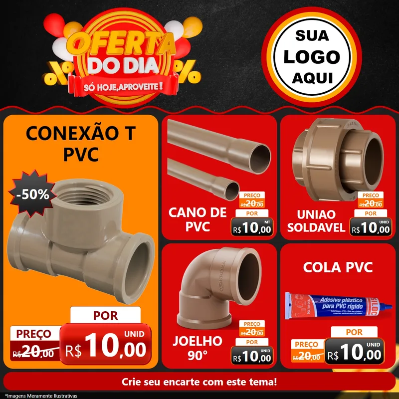 Modelo de Rede Social para Feed Facebook com o tema Oferta do Dia - Só hoje, Aproveite! para Tubos e conexões