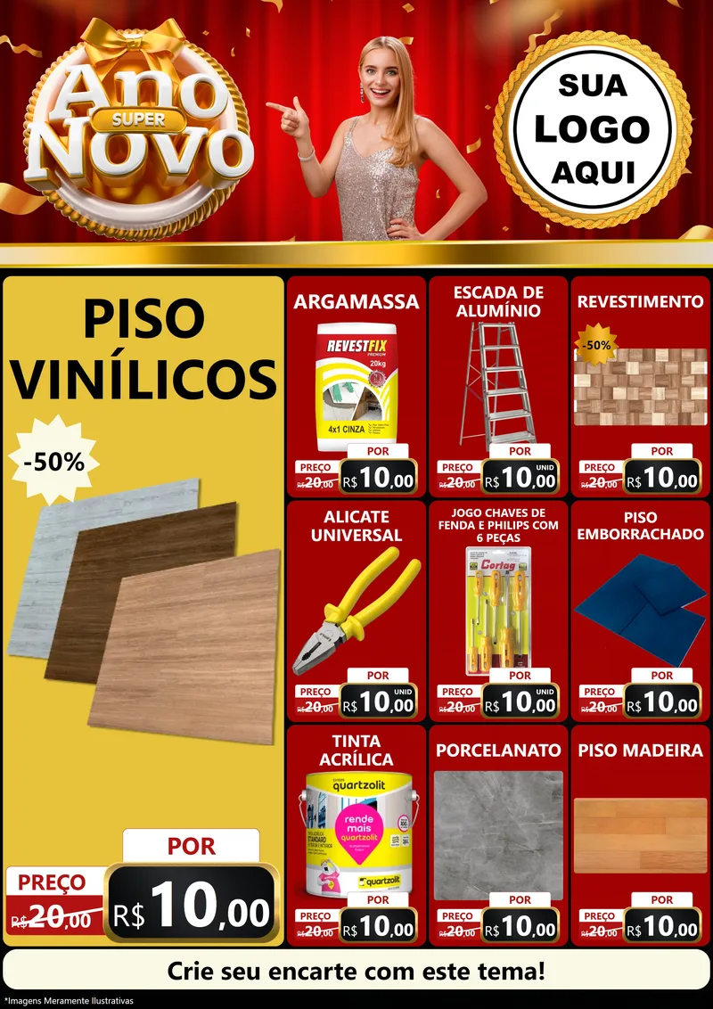 Modelo de Encarte para Encarte A4 Vertical com o tema Super Ano Novo para Material para Construção