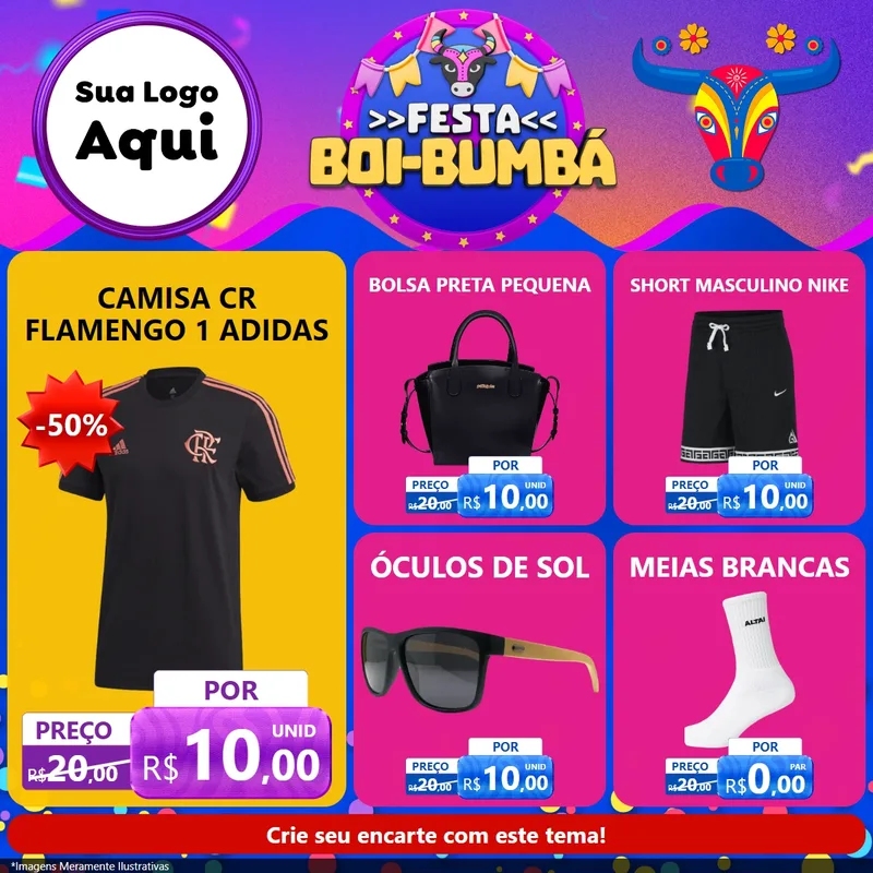 Modelo de Rede Social para Feed Facebook com o tema Festa Boi-Bumbá para Roupas e acessórios