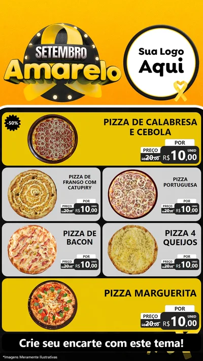 Modelo de TV para TV Vertical com o tema Setembro Amarelo para Pizzaria