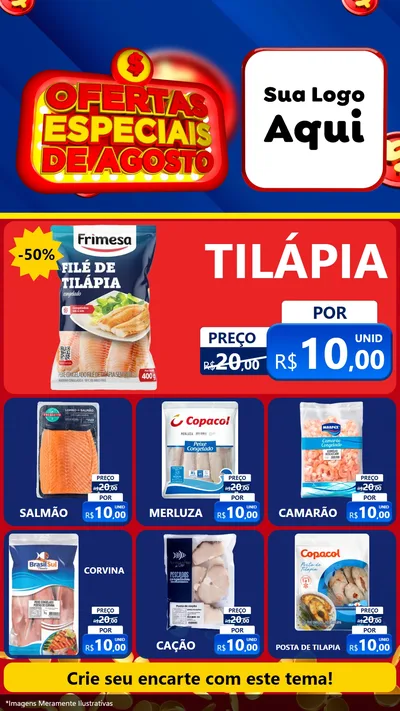 Modelo de Rede Social para Stories com o tema Ofertas Especiais de Agosto para Peixaria