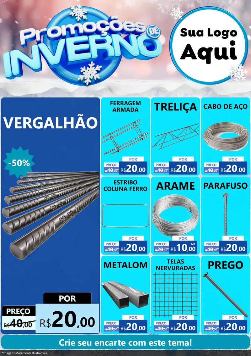 Modelo de Encarte para Encarte A4 Vertical com o tema Promoções de Inverno para Ferragens