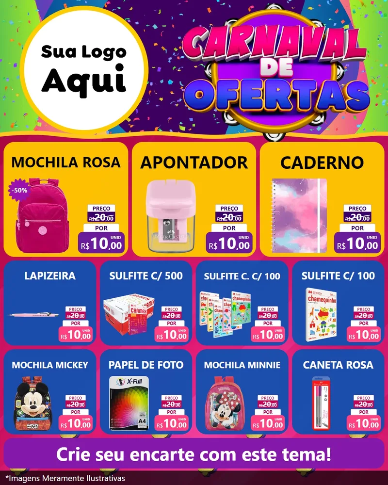 Modelo de Rede Social para Feed Instagram com o tema Carnaval de Ofertas para Papelaria