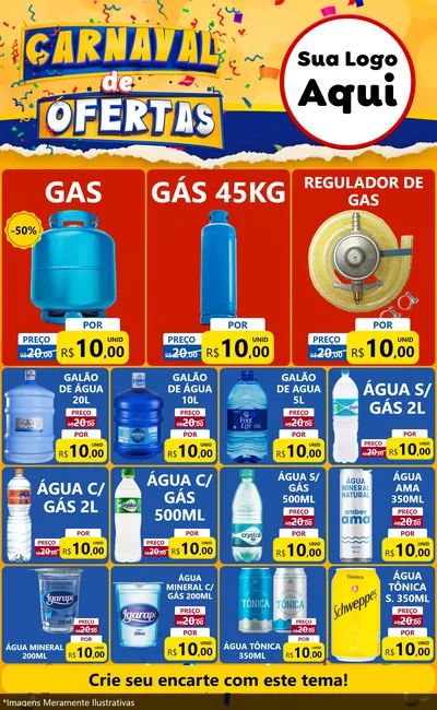 Modelo de Encarte para Encarte Grande com o tema Carnaval de Ofertas para Água e gás