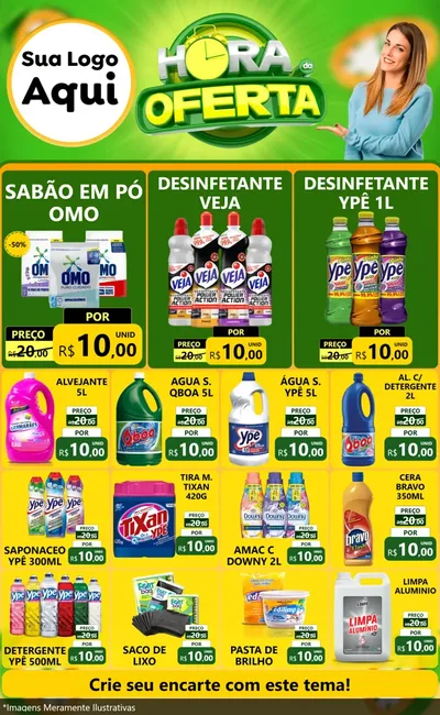 Modelo de Encarte para Encarte Grande com o tema Hora da Oferta para Produtos de Limpeza