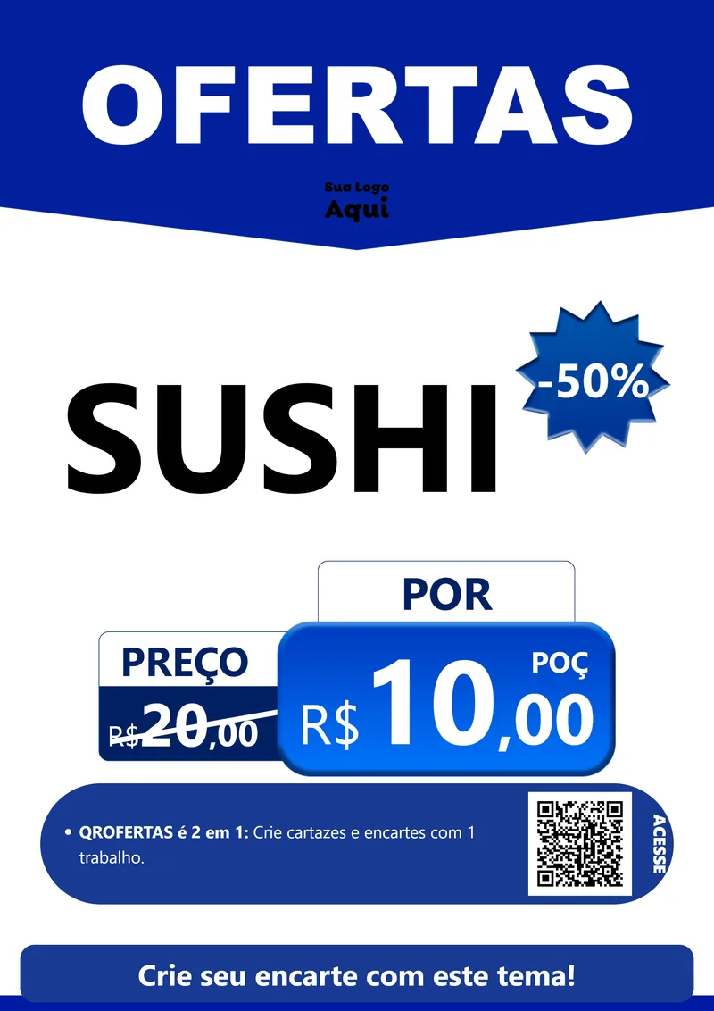 Modelo de Cartaz para Cartaz A4 Vertical com o tema Ofertas Azul Cartaz para Comida japonesa