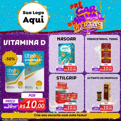 Modelo de Rede Social para Feed Facebook com o tema Pré Carnaval de Ofertas para Farmácia