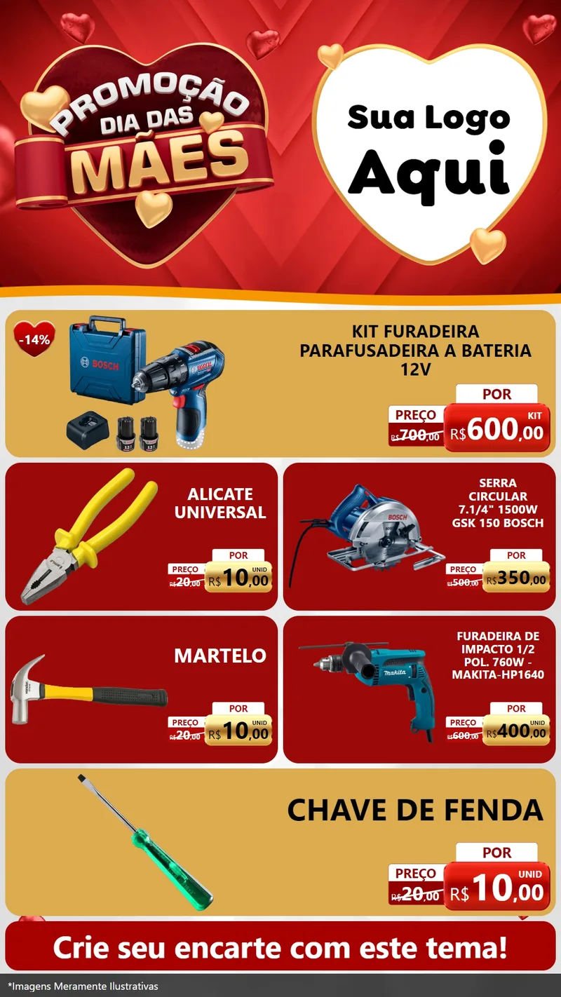 Modelo de TV para TV Vertical com o tema Promoção Dia das Mães para Maquinas e Ferramentas