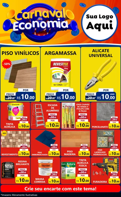 Modelo de Encarte para Encarte Grande com o tema Carnaval da Economia para Material para Construção