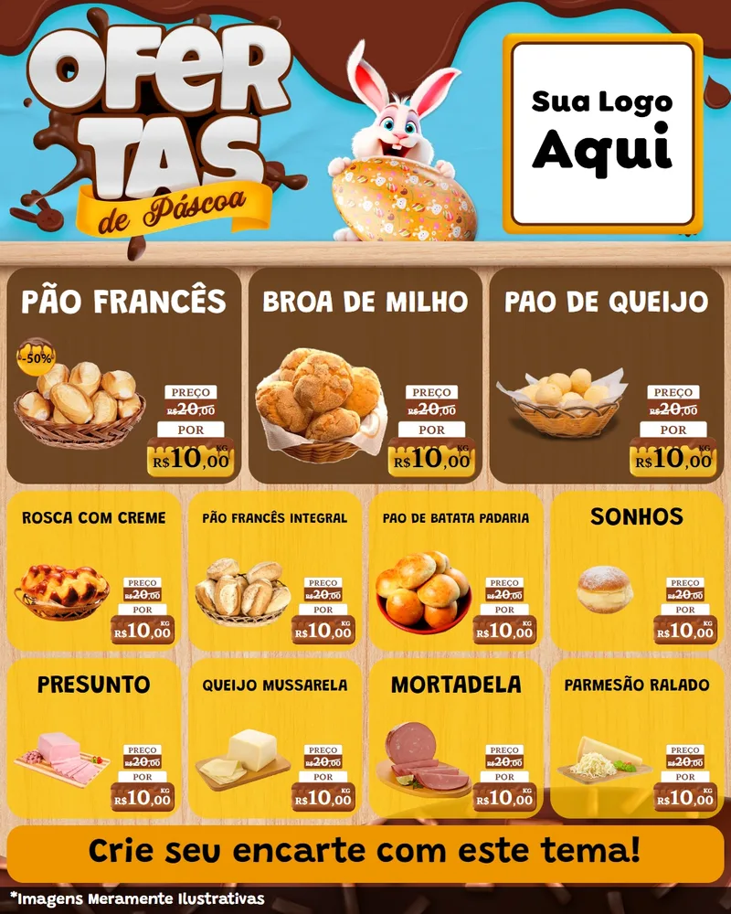 Modelo de Rede Social para Feed Instagram com o tema Ofertas de Páscoa para Padaria