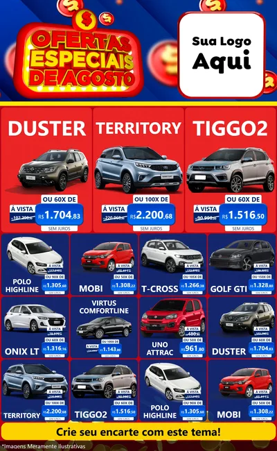 Modelo de Encarte para Encarte Grande com o tema Ofertas Especiais de Agosto para Concessionaria de Carros