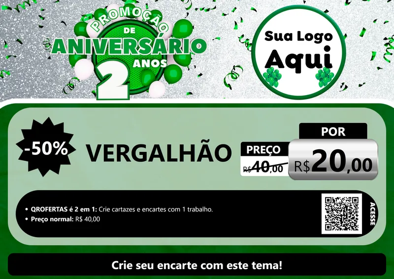 Modelo de Cartaz para Cartaz A4 Horizontal com o tema Promoção de Aniversário - 2 Anos para Ferragens