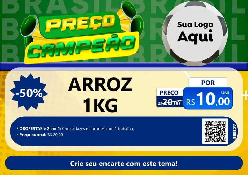 Modelo de Cartaz para Cartaz A4 Horizontal com o tema Preço Campeão - Copa para Supermercado
