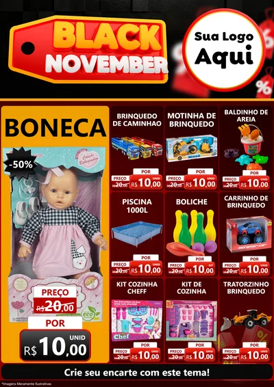 Modelo de Encarte para Encarte A4 Vertical com o tema Black November para Brinquedos