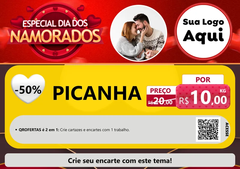 Modelo de Cartaz para Cartaz A4 Horizontal com o tema Especial Dia Dos Namorados para Açougue