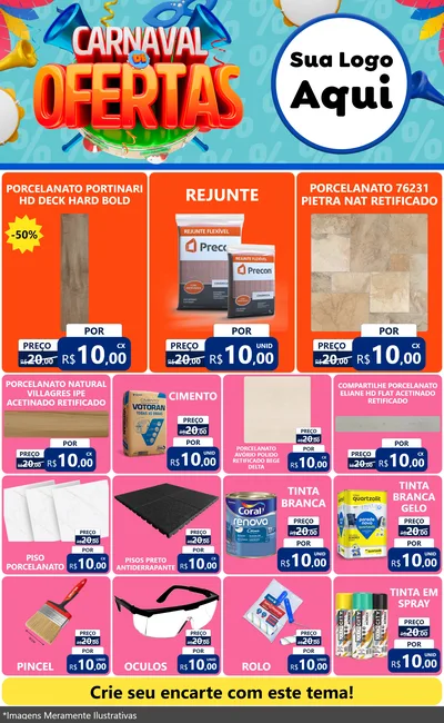 Modelo de Encarte para Encarte Grande com o tema Carnaval de Ofertas para Pisos e revestimentos