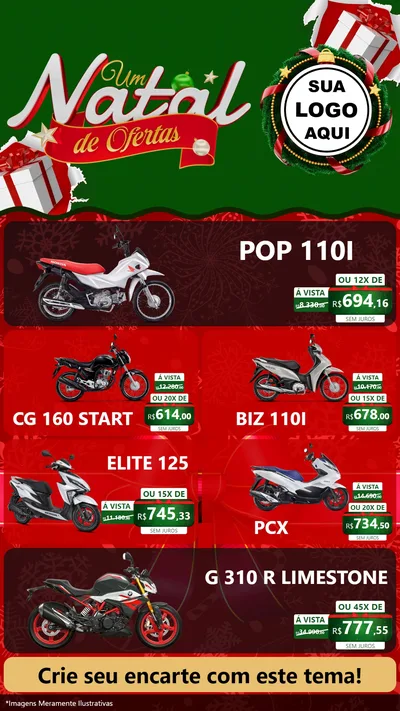 Modelo de TV para TV Vertical com o tema Um Natal de Ofertas para Concessionaria de Motos