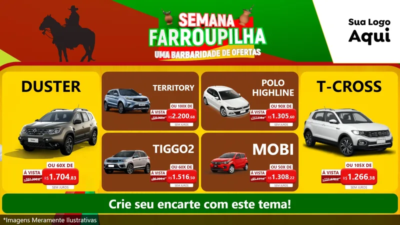 Modelo de TV para TV Horizontal com o tema Semana Farroupilha - Uma Barbaridade de Ofertas para Concessionaria de Carros