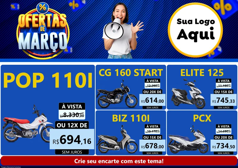 Modelo de Encarte para Encarte A4 Horizontal com o tema Ofertas de Março para Concessionaria de Motos