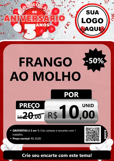 Modelo de Cartaz para Cartaz A4 Vertical com o tema Promoção de Aniversário - 3 Anos para Restaurante