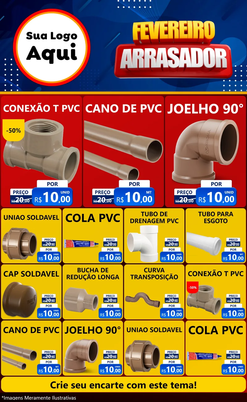 Modelo de Encarte para Encarte Grande com o tema Fevereiro Arrasador para Tubos e conexões