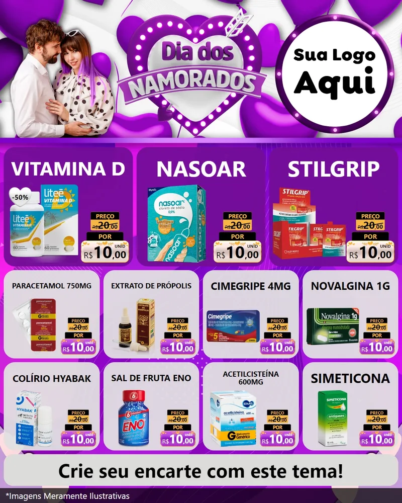 Modelo de Rede Social para Feed Instagram com o tema Dia dos Namorados para Farmácia