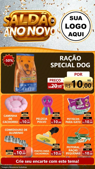 Modelo de Rede Social para Stories com o tema Saldão de Ano Novo para Pet Shop