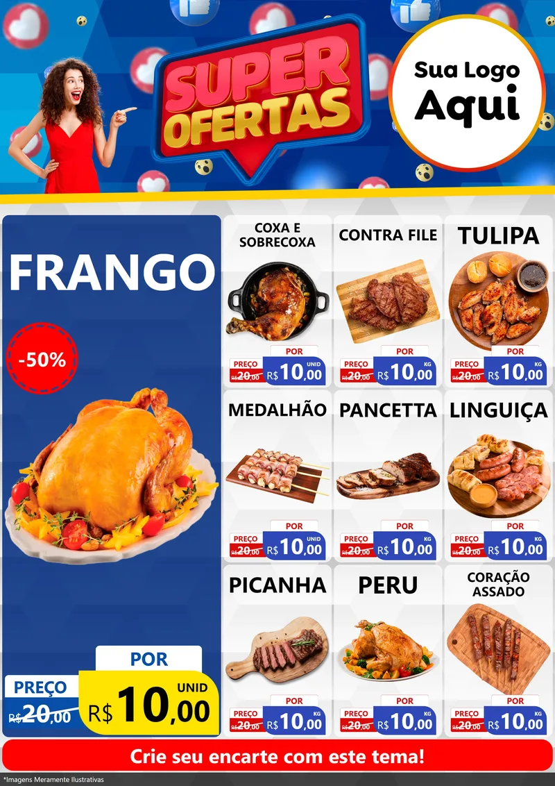 Modelo de Encarte para Encarte A4 Vertical com o tema Super Ofertas para Assados