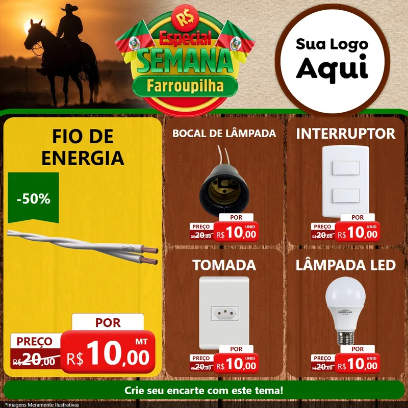 Modelo de Rede Social para Feed Facebook com o tema Especial Semana Farroupilha para Materiais Elétricos